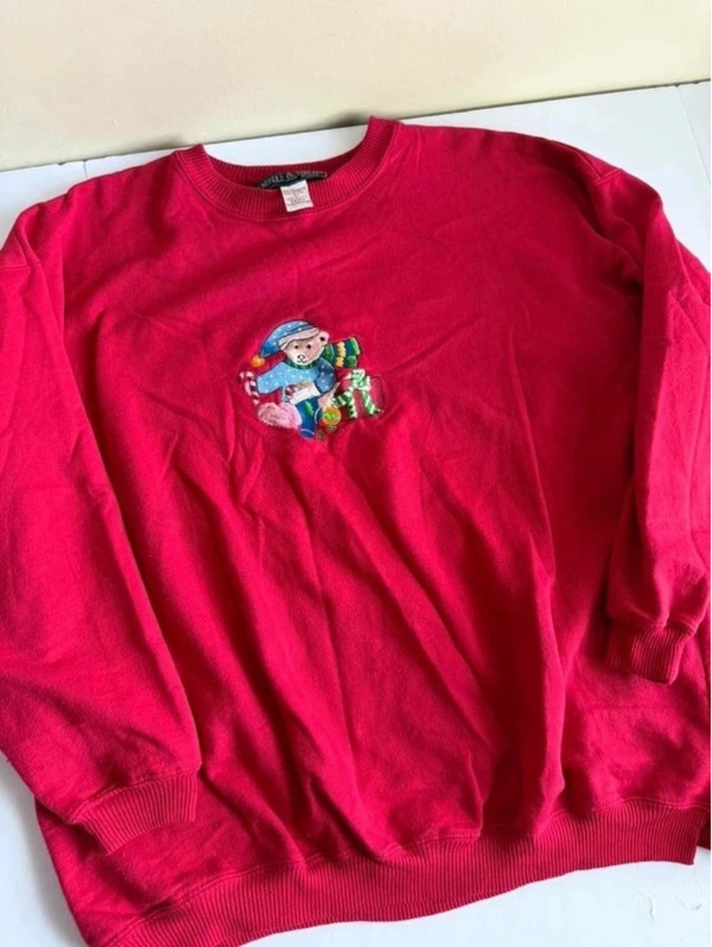 Vintage Needle & Threads Christmas Teddy Bear Embroidered Sweatshirt Red Size 3X